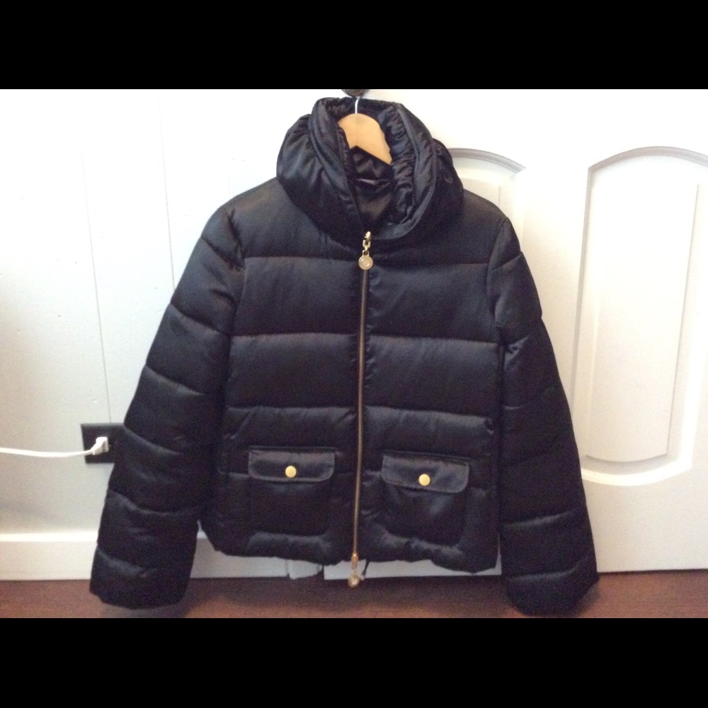 Armani Exchange Black Satin Puffer Coat Large